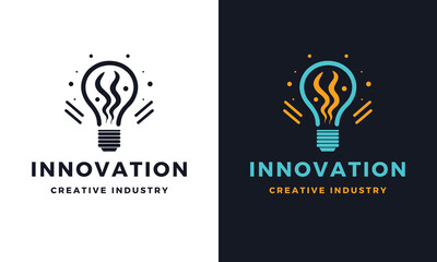 bulb lamp logo icon and business card design . lamp Logo Design Colorful . Idea creative light bulb logo . Bulb digital logo technology Idea