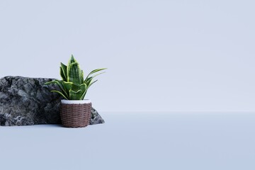 Natural podium, 3D render Mock up for exhibitions, presentation of products, relaxation and health.