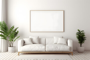 Contemporary Living Area with Centered Frame Picture Frame Mockup, generative, ai
