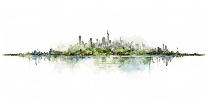 New York city panorama. Sketch drawing. Wall art. Poster design. Generative Ai