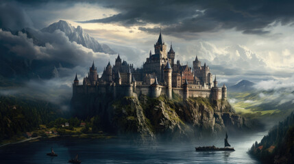 Castle clouds sky old scary fantasy medieval middle earth fictional
