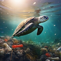 Obraz na płótnie Canvas Fish in garbage in the ocean