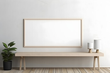 Clean and Neutral Living Area Picture Frame Mockup, generative, ai
