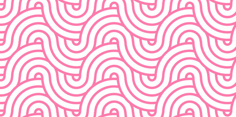 Seamless pink pattern with circles fabric curl backdrop. Seamless overloping pattern with waves pattern with waves and pink geomatices retro background.	