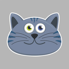 Cute pet illustration. Isolated Vector Illustration. Cat sticker. Vector flat cartoon kawaii gray cat with yellow and blue eyes. Emoji