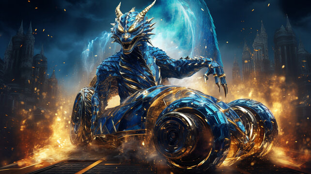 Be&auml;ngstigender Fahrzeugdrache, Drache im Feuer