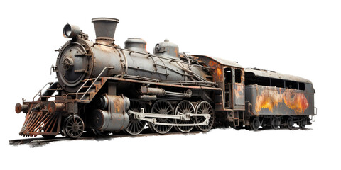 Obraz premium Steam train isolated on white. ai generative art.