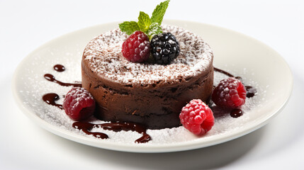 Luxury French dessert Chocolate souffle on plate, gourmand food