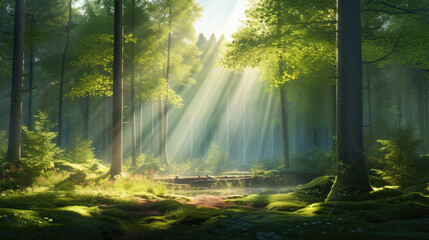 Fototapeta na wymiar Forest light rays for manipulation photomanipulation sun deep