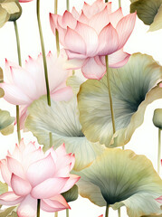 Lotus flower watercolor  seamless pattern created  with Generative AI technology