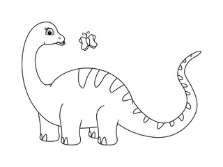 Coloring page. Enchanting Encounter. Dinosaur and Butterfly