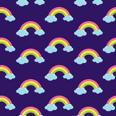 Rainbow pattern illustration . Design for fashion fabrics, textile graphics, prints, Flat design . Rainbow seamless on blue background illustration. Pretty pattern for print.
