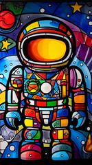 Obraz premium astronauta em arte estilo cubismo colorida 