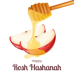 Apples slices sprinkled with honey. Rosh Hashanah greeting card design.