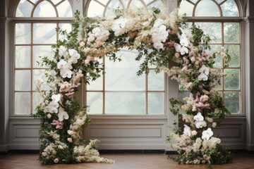 white flower wedding arch. generative ai