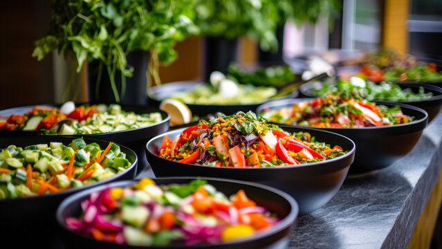 buffet for tourists, varied assortment of dishes in plates  generative ai