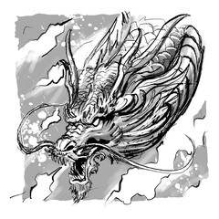 the line art dragon illustration vector