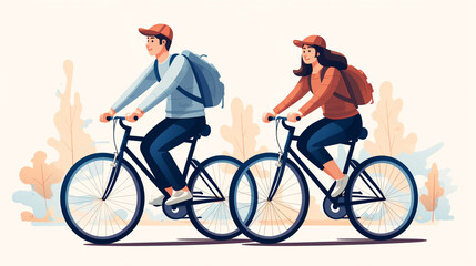 Fototapeta premium people riding bicycles-cycling flat design, Outdoor activities