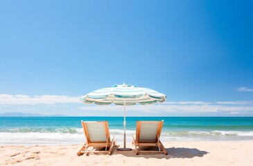 Obraz premium Chairs And Umbrella In Tropical Beach - Seascape Banner