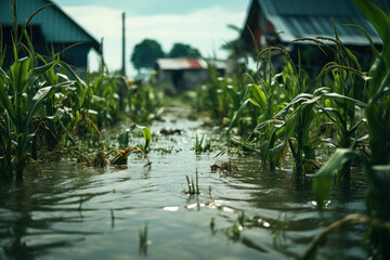 Naklejka premium flooded corn plant field generative ai