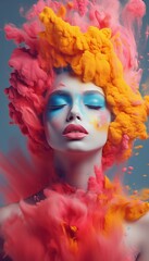 Naklejka premium Women's Portrait in Powder Paints. Generative ai