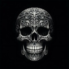 Monochrome Horror Skull Isolated on Black Background. Generative ai