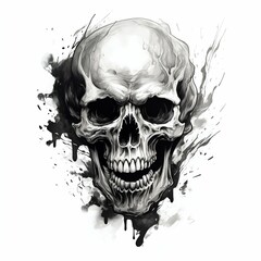 Fototapeta premium Monochrome Horror Skull Isolated on White Background. Generative ai