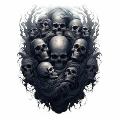 Monochrome Horror Skull Isolated on White Background. Generative ai