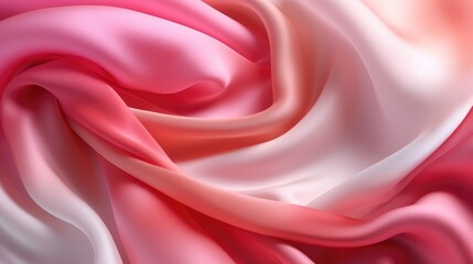 Obraz premium Pink and milky gradient silk fabric. Luxury silk cloth background with waves and drapery. Generative AI