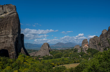 Obraz na płótnie Canvas Greece. Meteora - incredible sandstone rock formations and monasteries. The Meteora area is on UNESCO World Heritage List. summer panorama