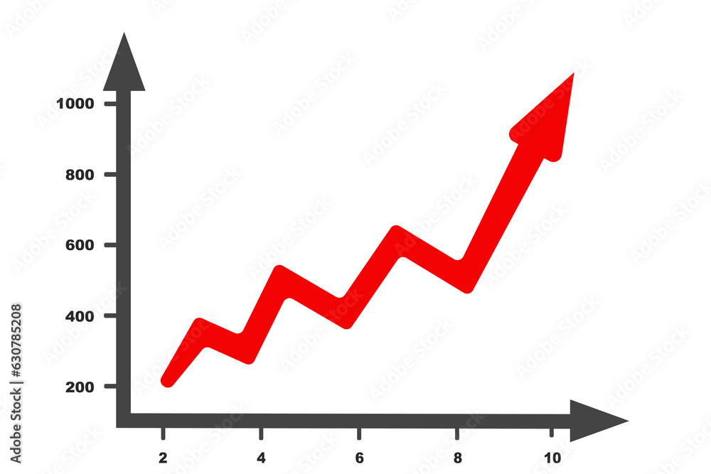 Poster vector illustration of a financial graph chart on a white background with an arrow pointing upwards