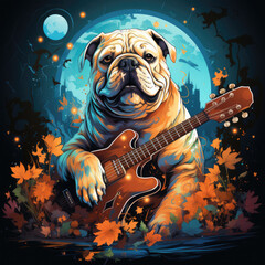 Halloween Guitar English Bulldog t-shirt design, Generative Ai