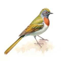 Fototapeta premium Green-tailed towhee bird isolated on white. Generative AI