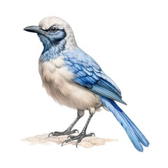 Obraz premium Island scrub-jay bird isolated on white. Generative AI