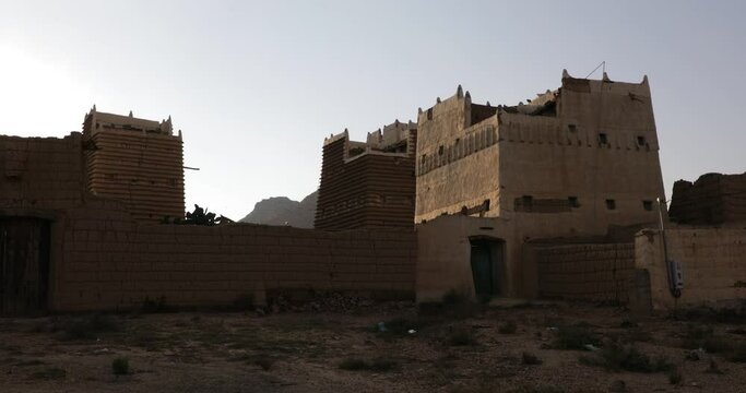 Traditional clay and silt homes in a village  Sarat Abidah  Saudi Arabia