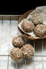 Rustic basket with freshly baked small buns