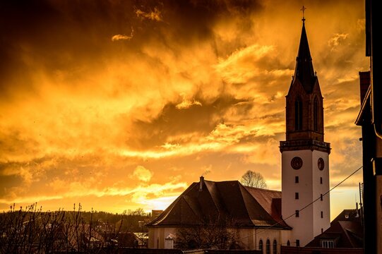 The church and the fiery sky