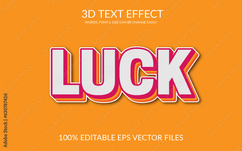 Wall mural luck 3d fully editable vector eps text effect template design.