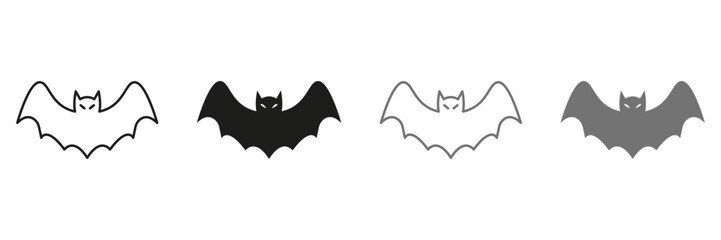 Bat Line and Silhouette Icon Set. Scary Evil, Dark Bat Black and Color Symbol Collection. Cute Halloween Spooky Fly Vampire with Wings at Night Pictogram. Isolated Vector Illustration
