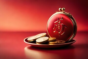coins and red ribbon