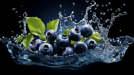 Fresh juicy Blueberry fruit with water splash isolated on background, healthy fruit