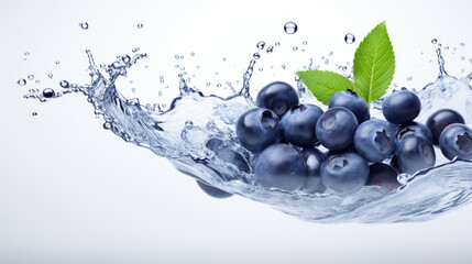 Fresh juicy Blueberry fruit with water splash isolated on background, healthy fruit