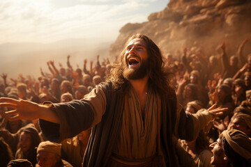 A triumphant image of Moses leading the Israelites in praise and worship, celebrating God's faithfulness Generative AI
