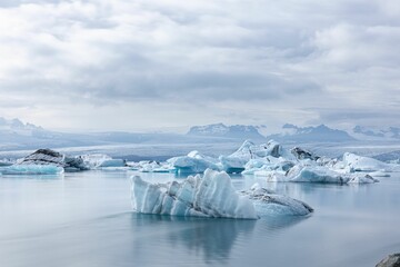 Beautiful landscape view of the Solheimajokull glacier and icebergs in Iceland