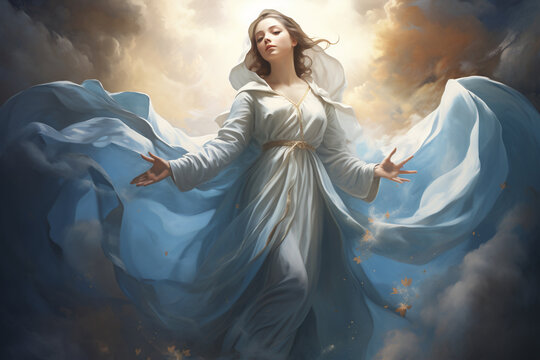 An iconic representation of Mary as the Immaculate Conception, symbolizing her sinless nature Generative AI