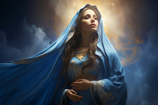 An iconic representation of Mary as the Immaculate Conception, symbolizing her sinless nature Generative AI