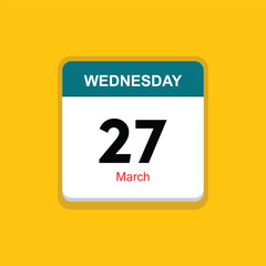 march 27 wednesday icon with yellow background, calender icon