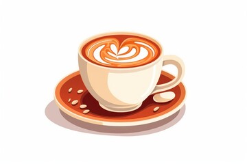 Cup latte Isolated on White, cartoon style. AI generated