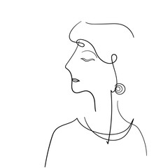 single line female character face portrait minimal style