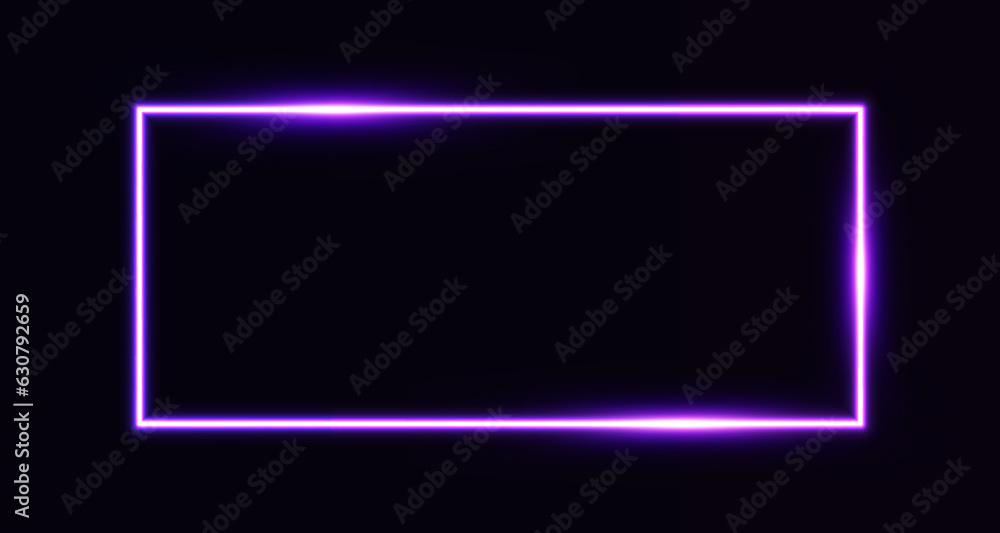 Aufkleber realistic purple neon rectangle frame with glow effect isolated on dark background. illuminated geom